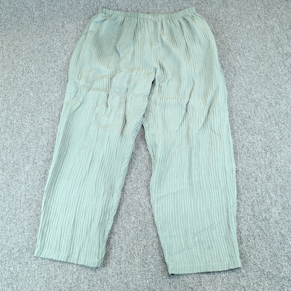 Planet Women size 3 Linen Silk Sage Green Crinkle Relaxed Straight Leg Lagenlook